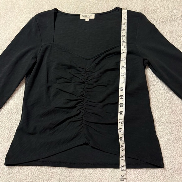 NATION LTD Jet Black Mikaela Top Sweetheart Neckline Shirring 3/4 Sleeves Shirt - Picture 5 of 12